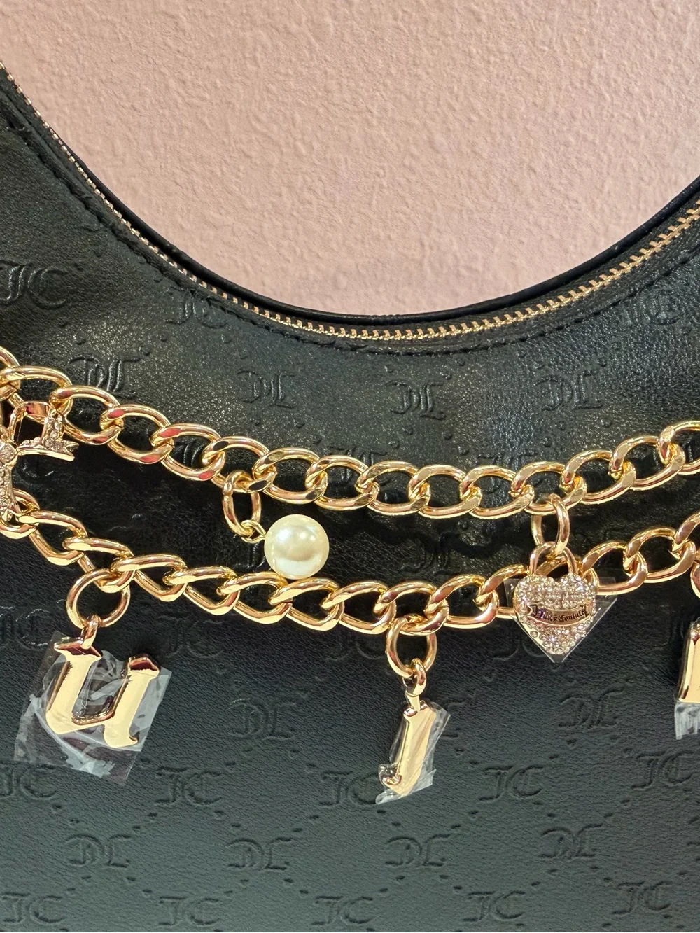 Juicy Couture Sprinkle Of Juicy Black Hobo Bag Charm Purse and Wallet NEW w TAGS